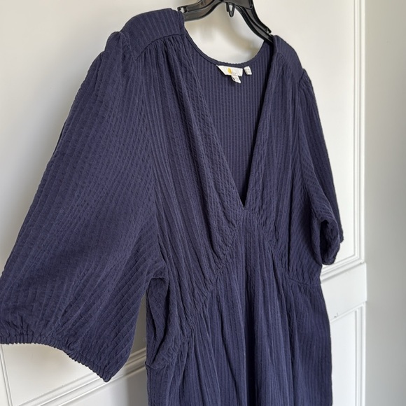 BODEN Jersey Seersucker Midi Cotton Dress V Neck Navy Blue US 12 Regular Large - Picture 6 of 10